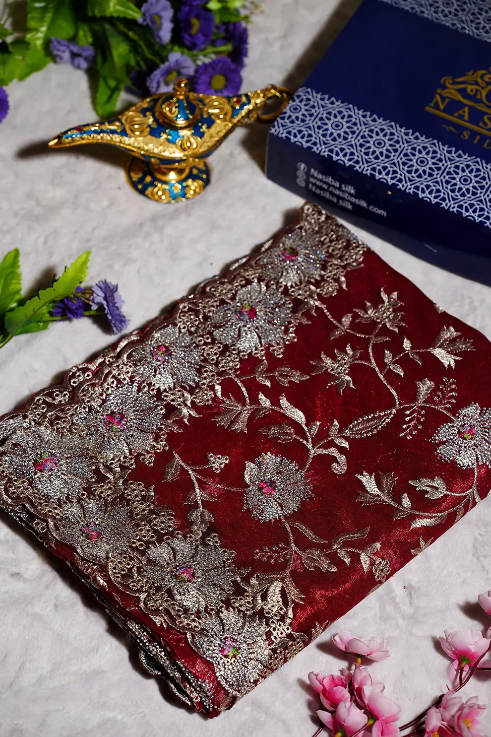 Red Maroon soft seemari Muslin Saree